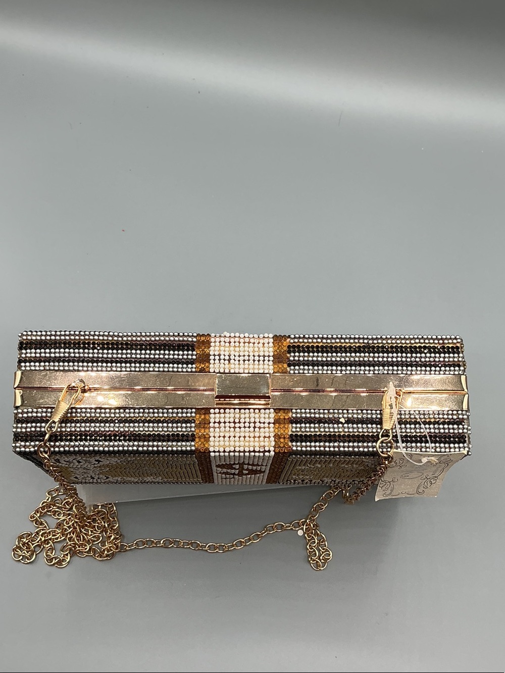 Rhinestone Dollar Bill Clutch Evening Bag Gold Chain Crossbody Bling Purse NWT - Picture 3 of 6